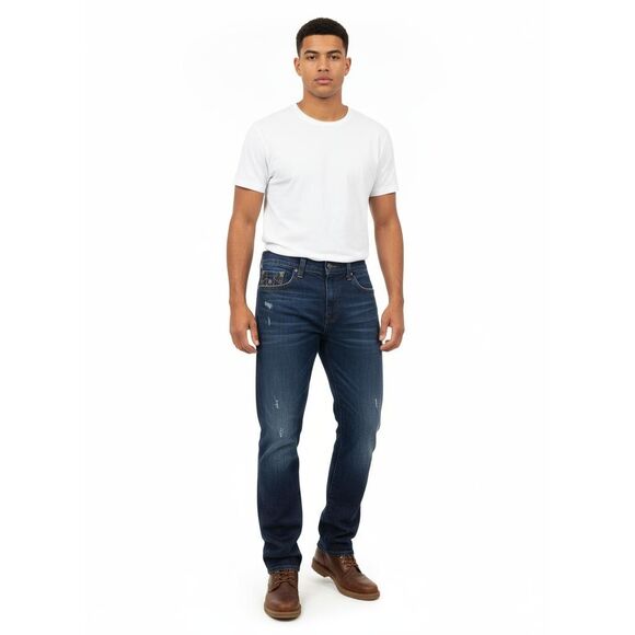 True Religion Mens Jeans Size 40 Dark Wash Ricky Relaxed Straight Distressed - Picture 1 of 15